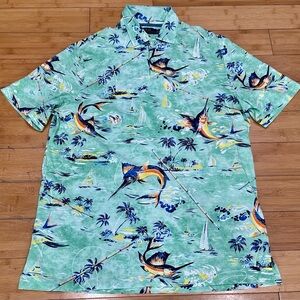 Ralph Lauren Polo Classic Fit Marlin All Over Print Shirt Men’s Size L Green